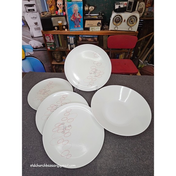 Vtg 60's Melamine Melmac Circle 4-Dinner Plates/1-Serving Lrg Bowl - Picture 5 of 7